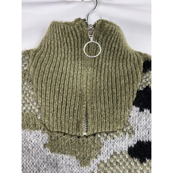 Anthropologie Ferne Quarter-Zip Knit Pullover Sweater Top Camouflage M - Picture 10 of 13